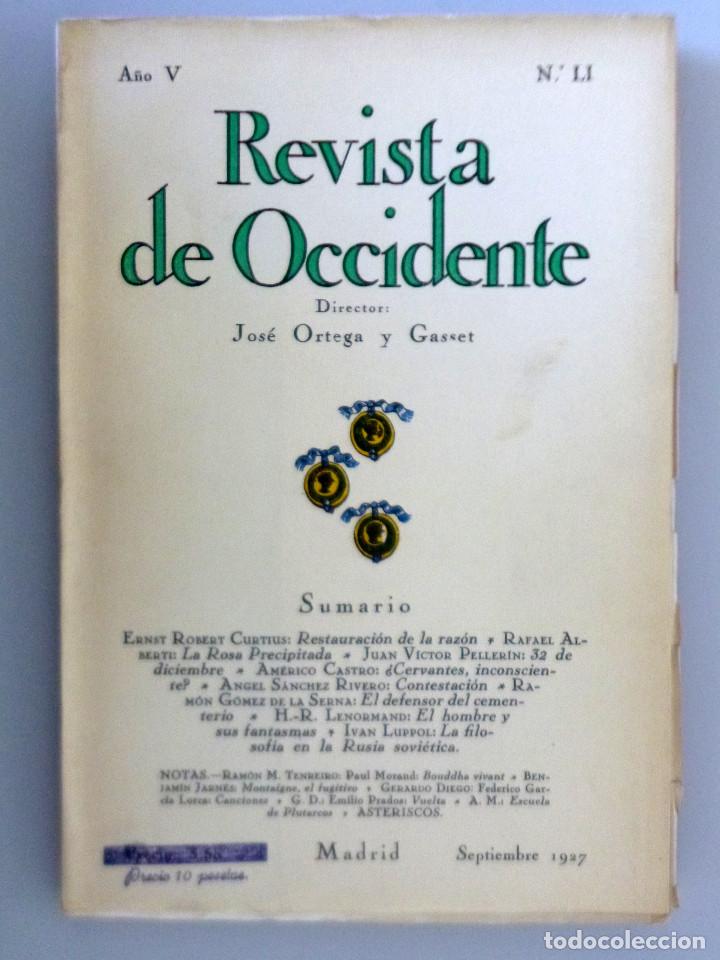 Coleccionismo de Revistas y Peri&oacute;dicos: REVISTA DE OCCIDENTE N&ordm;51 (LI) // 1927 // RAFAEL ALBERTI: LA ROSA PRECIPITADA // G&Oacute;MEZ DE LA SERNA
