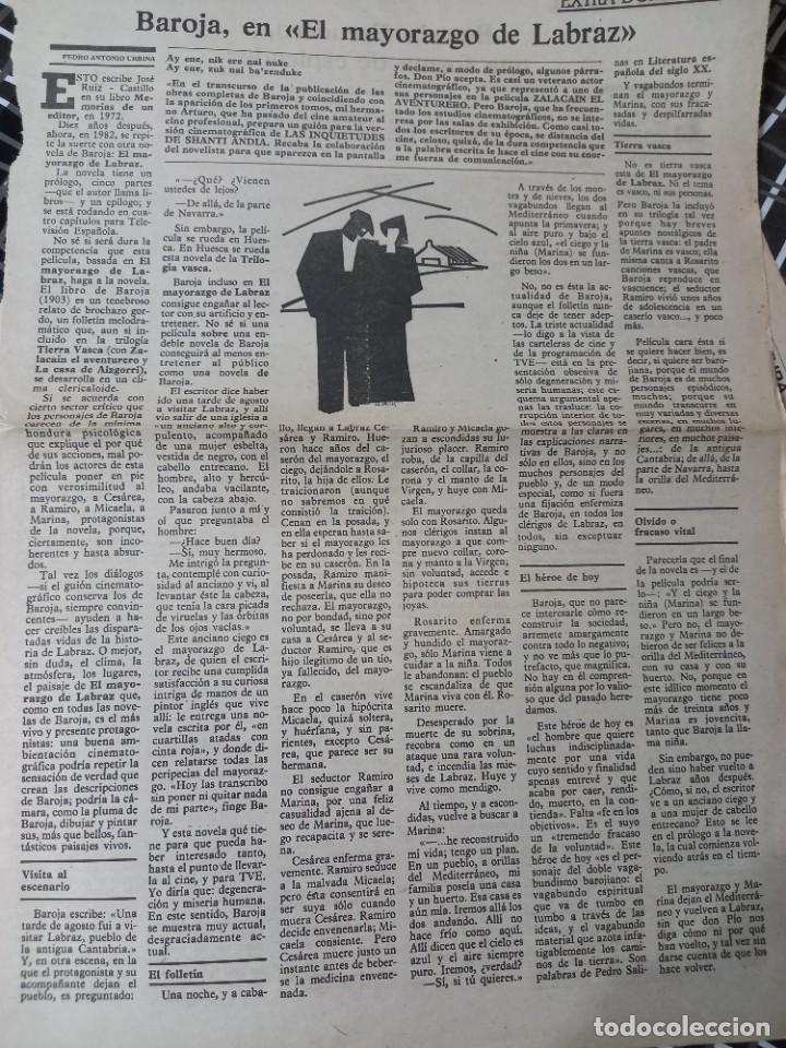 Coleccionismo de revistas y peri&oacute;dicos: PIO BAROJA Y &acute;EL MAYORAZGO DE LABRAZ&acute; RECORTE TRIBUNA VASCA, 21 NOVIEMBRE 1982