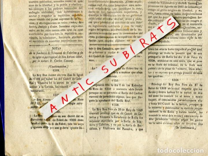 Coleccionismo de Revistas y Peri&oacute;dicos: DIARIO A&Ntilde;O 1873 HISTORIA ANTIGUA FUNDACION VILANOVA DE CUBELLAS SAN ANTONIO ABAD NOTARIO CASANY