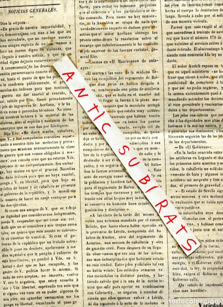 Coleccionismo de revistas y peri&oacute;dicos: DIARIO A&Ntilde;O 1873 TERCERA GUERRA CARLISTA EN MANRESA CALAF REGIMIENTO DE BAILEN CERVERA CABRINETTY