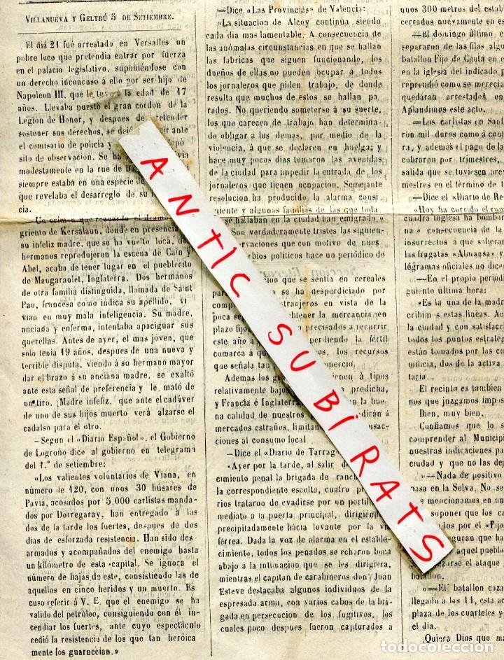 Coleccionismo de Revistas y Peri&oacute;dicos: DIARIO A&Ntilde;O 1873 TERCERA GUERRA CARLISTA EN VIANA LOGRO&Ntilde;O DORREGARAY ALCOY MONTBLANC SATA COLOMA