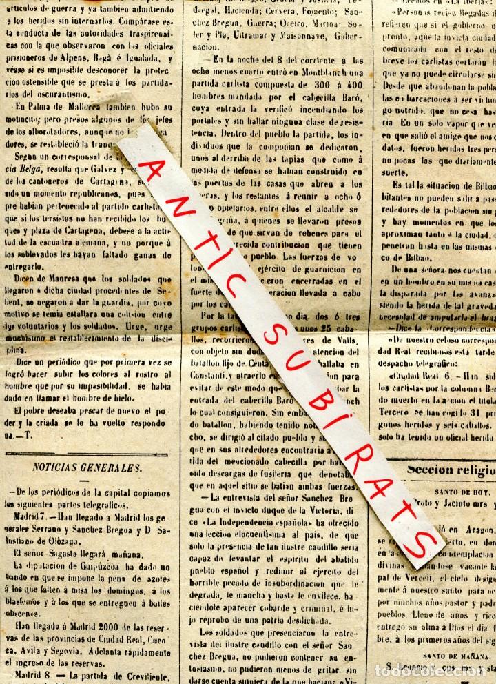 Coleccionismo de Revistas y Peri&oacute;dicos: DIARIO A&Ntilde;O 1873 TERCERA GUERRA CARLISTA EN MONTBLANC CABECILLA BARO VALLS CONSTANTI VILANOVA GELTRU
