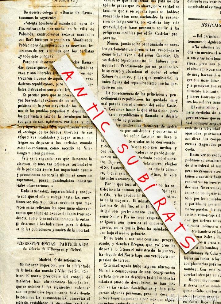 Coleccionismo de Revistas y Peri&oacute;dicos: DIARIO A&Ntilde;O 1873 TERCERA GUERRA CARLISTA EN POBOLEDA CURA DE FLIX BARO EN MONTBLANC
