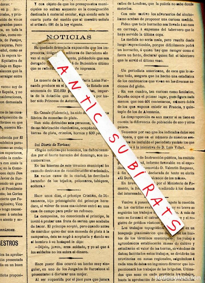 Sammeln von Zeitschriften und Zeitungen: DIARIO A&Ntilde;O 1897 NOTICIAS DEL HURACAN EN TORTOSA Y UNA FABRICA DE MONEDA FALSA EN CANALS VALENCIA