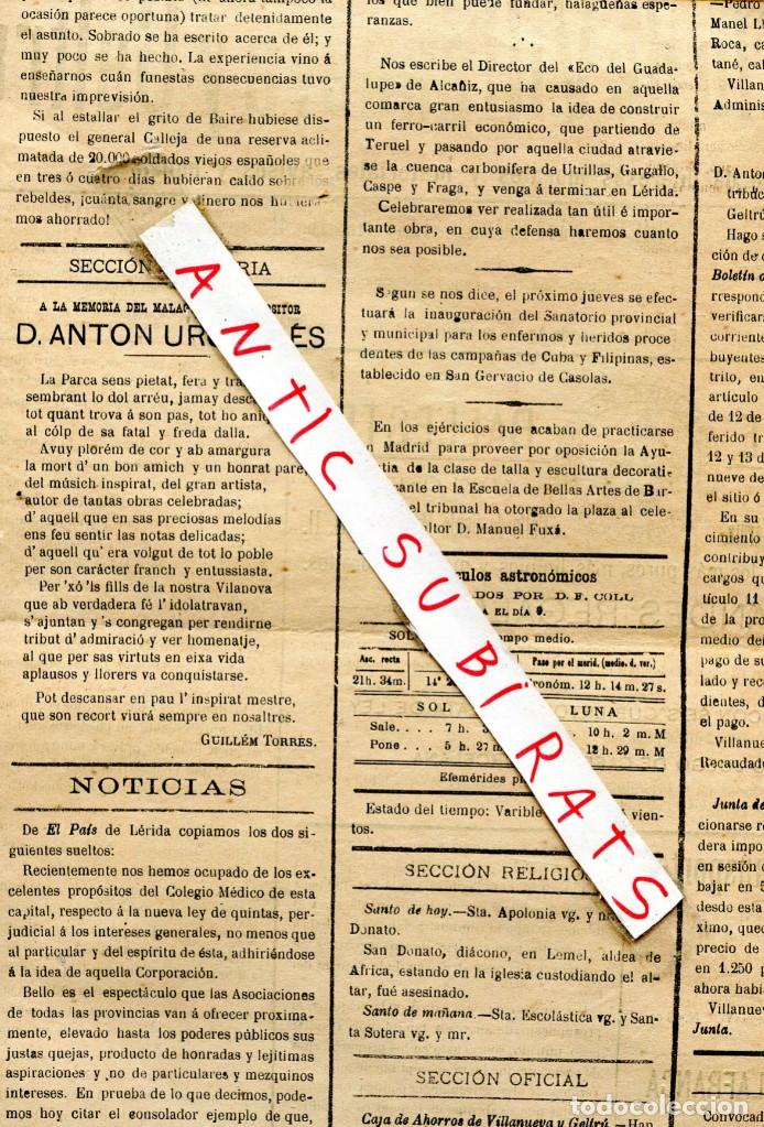 Colecionismo de Revistas e Jornais: DIARIO A&Ntilde;O 1897 PROYECTO DEL FERROCARRIL ECONOMICO DE TERUEL A UTRILLAS GARGALLO CASPE FRAGA LERIDA