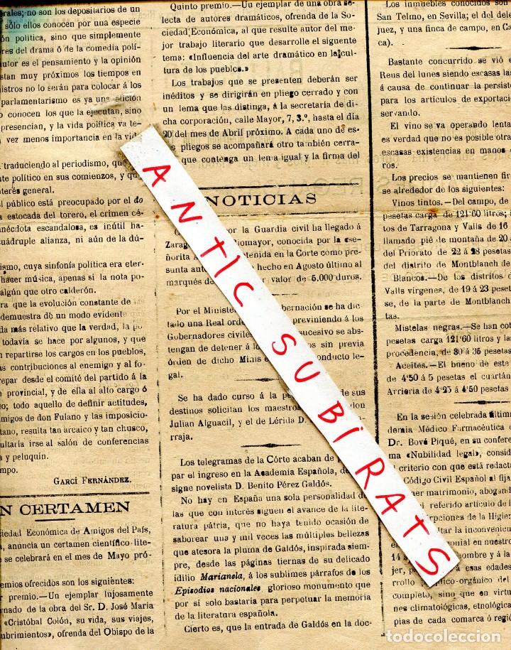 Coleccionismo de revistas y peri&oacute;dicos: DIARIO A&Ntilde;O 1897 INGRESO DE BENITO PEREZ GALDOS A LA REAL ACADEMIA ESPA&Ntilde;OLA