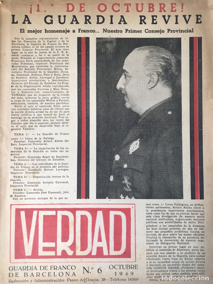 Coleccionismo de Revistas y Peri&oacute;dicos: BOLET&Iacute;N VERDAD. GUARDIA DE FRANCO. 1949
