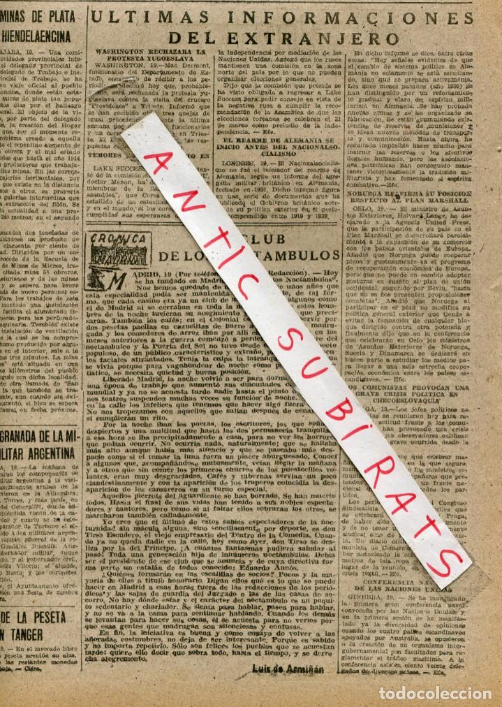 Coleccionismo de Revistas y Peri&oacute;dicos: DIARIO A BARCELONA 20-02-1948 LUIS DE ARMI&Ntilde;AN DE RONDA BRANDY LUSTAU