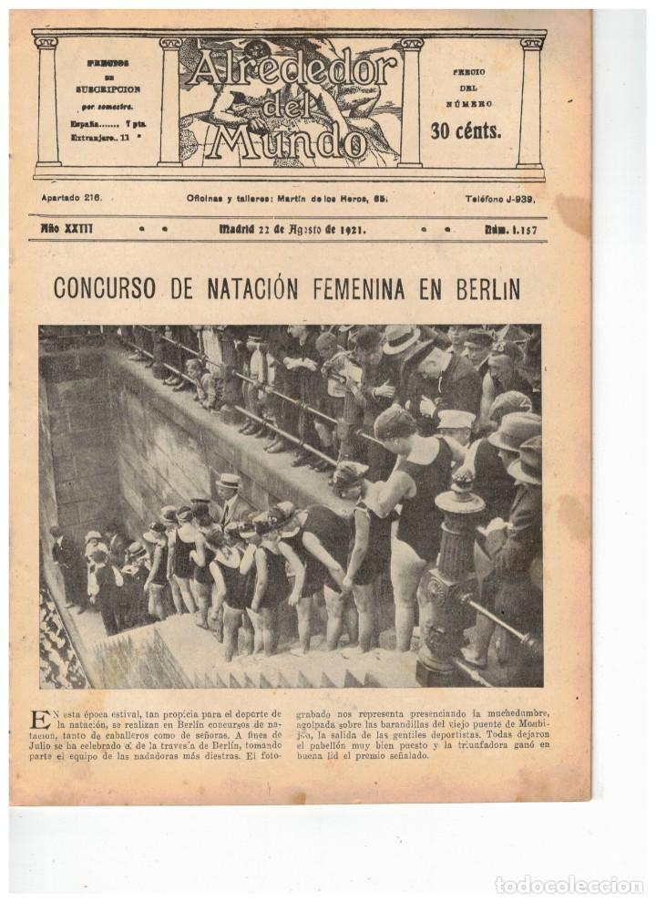 Collezionismo di Riviste e Giornali: ALREDEDOR DEL MUNDO.22 AGOSTO 1921. CONCURSO DE NATACI&Oacute;N FEMENINA EN BERL&Iacute;N. PROD&Iacute;GIO DE LAS ONDAS