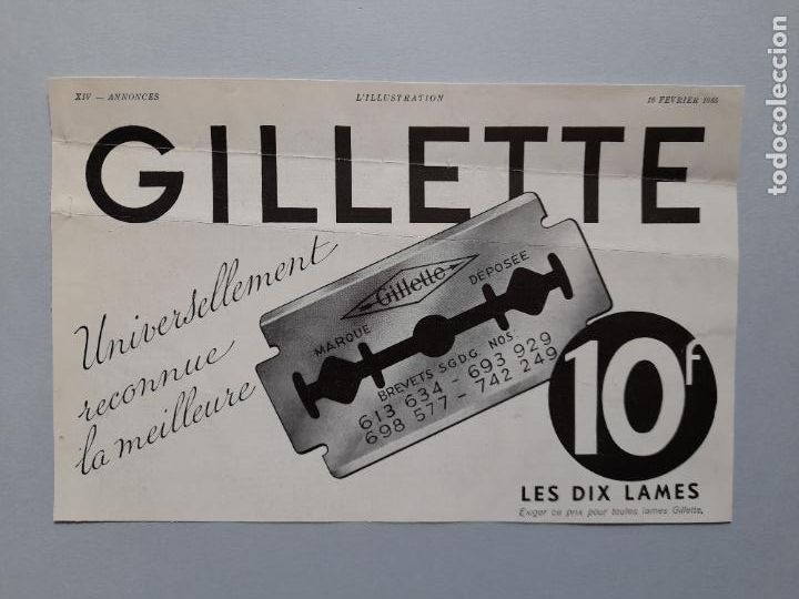 Collection Magazines and Newspapers: PUBLICIDAD ANTIGUA GILETTE. L'Illustration, 16 de febrero de 1935