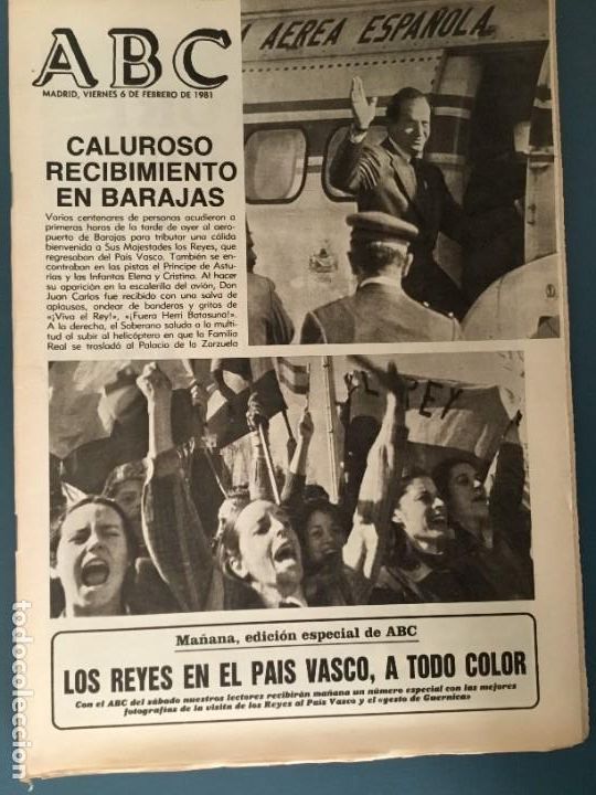 Coleccionismo de Revistas y Peri&oacute;dicos: PERIODICO ABC 6.02.1981: CALUROSO RECIBIMIENTO EN BARAJAS