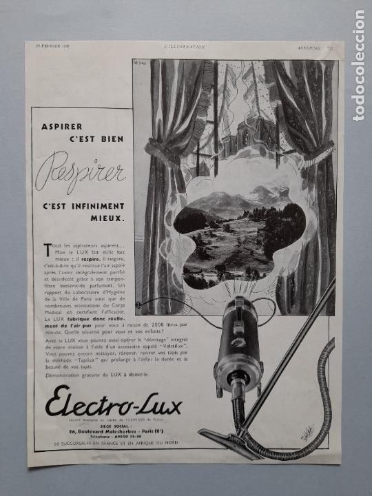 Collection Magazines and Newspapers: PUBLICIDAD ANTIGUA ASPIRADORA ELECTRO-LUX. L'Illustration, 16 de febrero de 1935