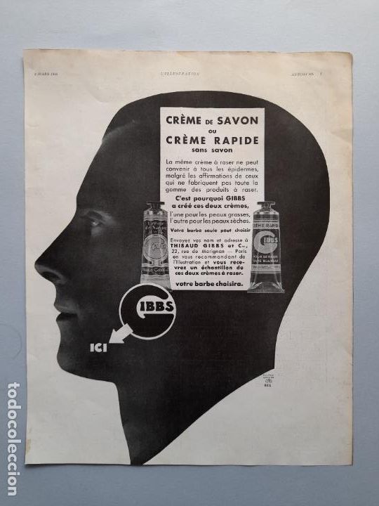 Collection Magazines and Newspapers: PUBLICIDAD ANTIGUA CREMA AFEITAR IBBS. L'Illustration, 2 de marzo de 1935