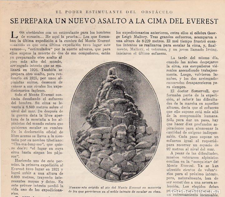 Coleccionismo de revistas y peri&oacute;dicos: * MONTA&Ntilde;ISMO * ALPINISMO * Se prepara un nuevo asalto a la cima del Everest- 1925