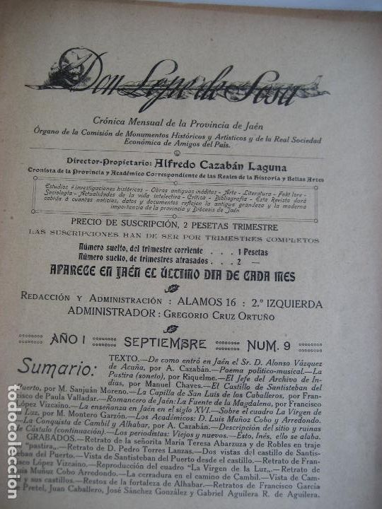 Coleccionismo de Revistas y Peri&oacute;dicos: Jaen. Don Lope de Sosa. N&ordm; 9. Julio 1913. Cronica mensual de la provincia de Jaen