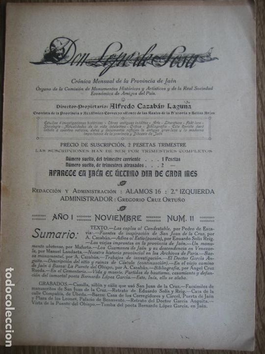 Coleccionismo de Revistas y Peri&oacute;dicos: Jaen. Don Lope de Sosa. N&ordm; 11. Julio 1913. Cronica mensual de la provincia de Jaen