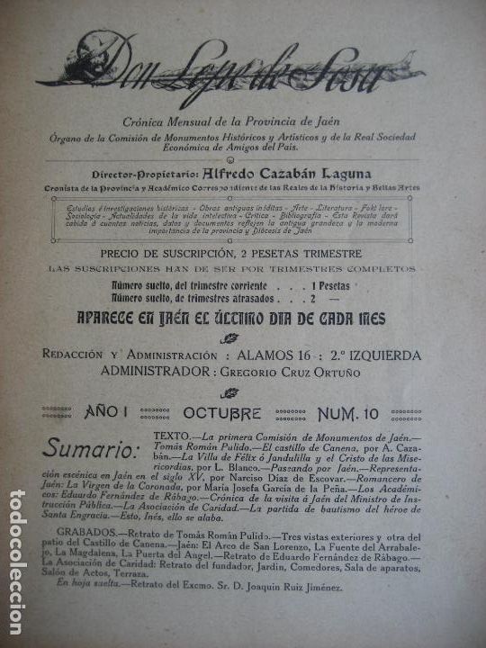 Coleccionismo de Revistas y Peri&oacute;dicos: Jaen. Don Lope de Sosa. N&ordm; 10. Julio 1913. Cronica mensual de la provincia de Jaen