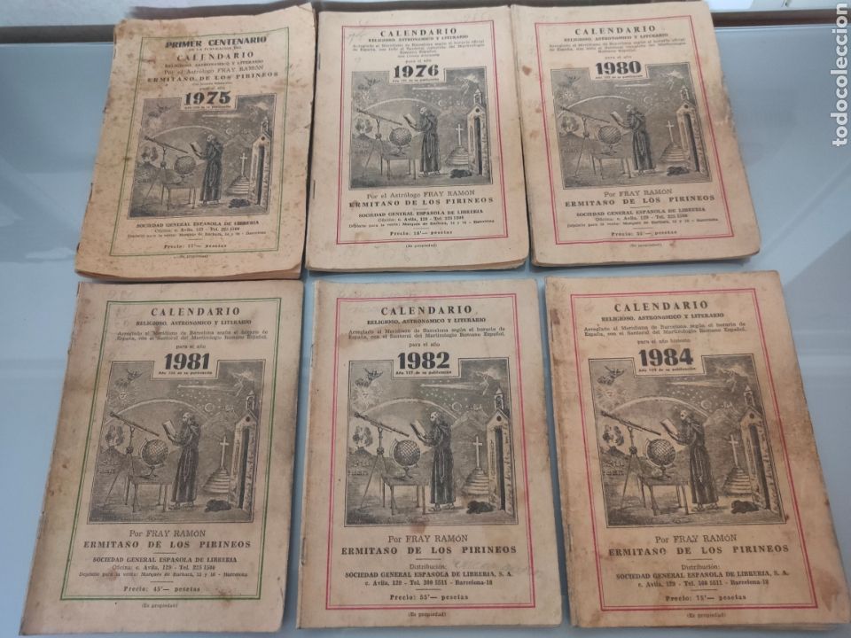 Coleccionismo de revistas y peri&oacute;dicos: 6x CALENDARIO RELIGIOSO ASTRON&Oacute;MICO Y LITERARIO 1975(CENTENARIO) 1976 1980 1981 1982 Y 1984
