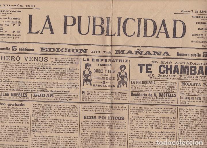Coleccionismo de revistas y peri&oacute;dicos: revista la Publicidad a&ntilde;o XXI n&ordm; 7001 Barcelona 1898