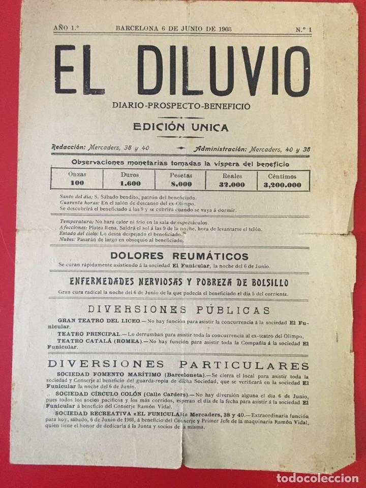 Collection Magazines and Newspapers: EL DILUVIO DIARIO-PROSPECTO-BENEFICIO, A&Ntilde;O 1&ordm; N&ordm; 1 , BARCELONA 6 DE JUNIO DE 1903