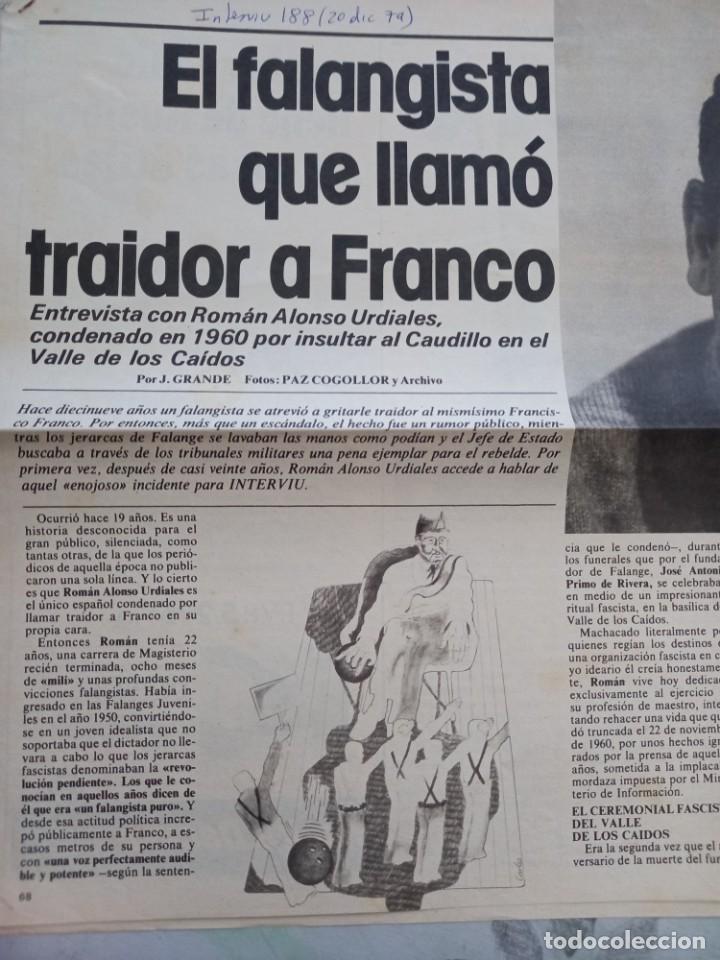 Colecionismo de Revistas e Jornais: EL FALANGISTA QUE LLAMO TRAIDOR A FRANCO. 3 PAGS. RECORTE INTERVIU DICIEMBRE 1979