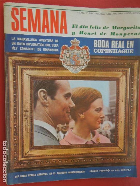 Coleccionismo de Revistas y Peri&oacute;dicos: SEMANA REVISTA N&ordm; 1426 - 06-1967 - Boda real en Copenhague, amplio reportaje. Sofia Loren, Adamo