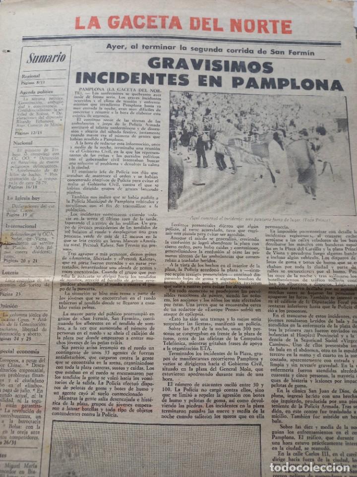Coleccionismo de Revistas y Peri&oacute;dicos: GRAVISIMOS INCIDENTES EN SAN FERMIN. CONTRAPORTADA DE LA GACETA DEL NORTE 9 JULIO 1978