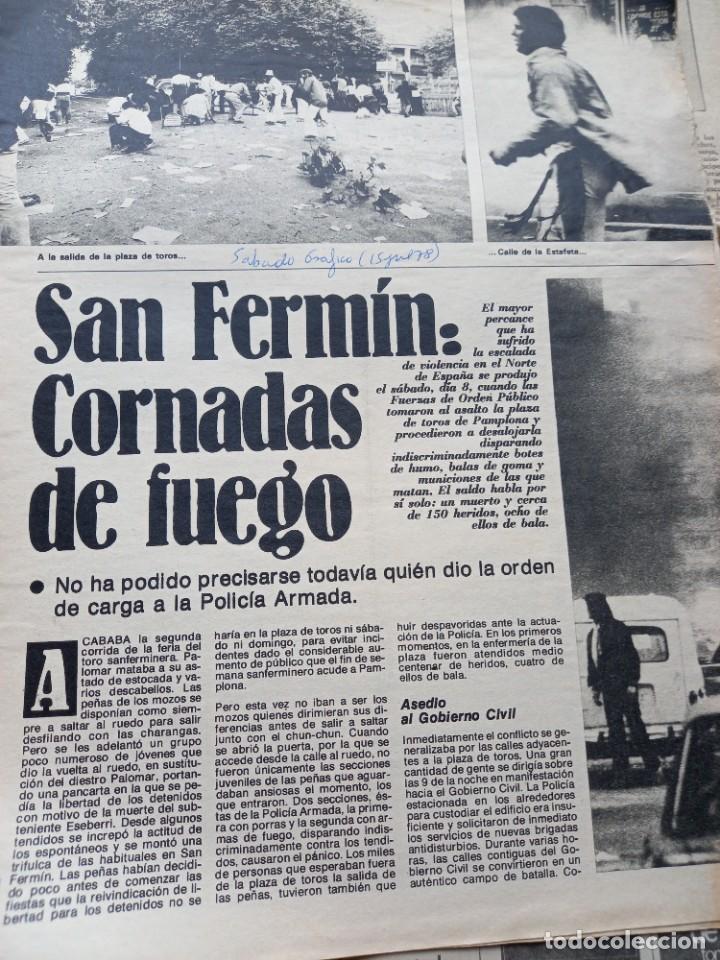 Coleccionismo de Revistas y Peri&oacute;dicos: SAN FERMIN, CORNADAS DE FUEGO. RECORTE 4 PAGINAS SABADO GRAFICO 15 JULIO 1978