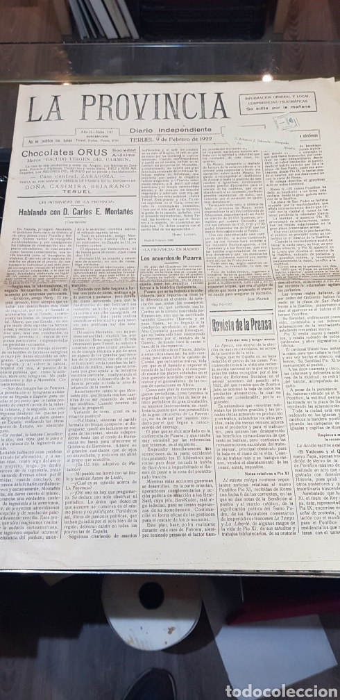 Collection Magazines and Newspapers: Peri&oacute;dico La Provincia diario independiente febrero 1922 teruel