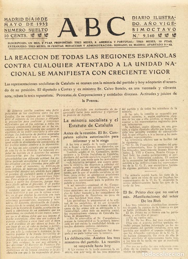 Coleccionismo de Revistas y Peri&oacute;dicos: CALVO SOTELO ESTATUTO CATALU&Ntilde;A II REPUBLICA ARTICULO ABC 10 MAYO 1932 4 PAGINAS (2 HOJAS)