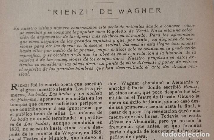 Coleccionismo de Revistas y Peri&oacute;dicos: OPERA RIENZI DE WAGNER - UNA HOJA SUELTA PUBLICACION 1900 .