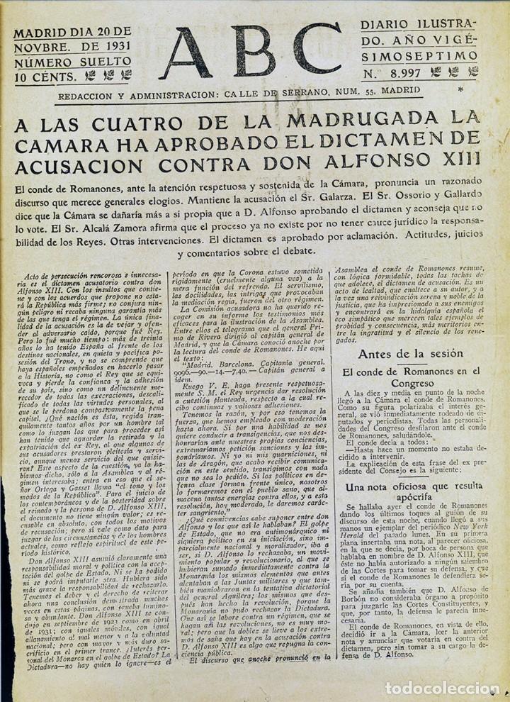 Coleccionismo de Revistas y Peri&oacute;dicos: II REPUBLICA APROVACION DICTAMEN ACUSACION REY ALFONSO XIII DEFENSA POR ROMANONES ABC 20/11/1932