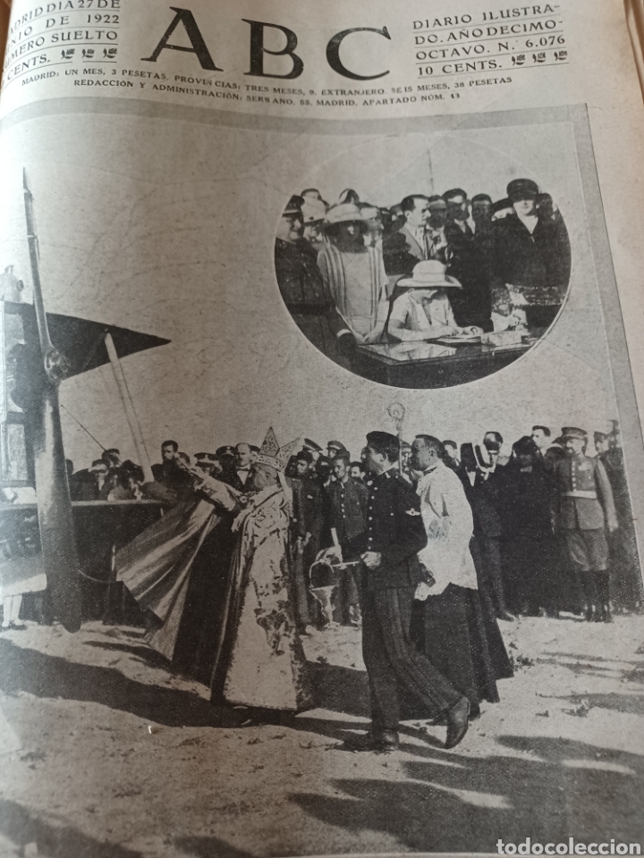 Coleccionismo de Revistas y Peri&oacute;dicos: DIARIO ABC 27 JUNIO 1922. CRONICA COGIDA Y MUERTE DE LAGARTIJO II MURCIA. AER&Oacute;DROMO CUATRO VIENTOS