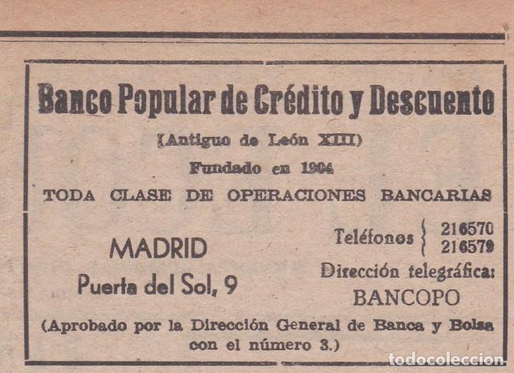 Collezionismo di Riviste e Giornali: PUBLICIDAD 1951. ANUNCIO BANCO POPULAR DE CREDITO Y DESCUENTO (MADRID)