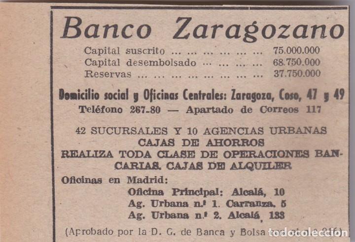 Collezionismo di Riviste e Giornali: PUBLICIDAD 1951. ANUNCIO BANCO ZARAGOZANO (ZARAGONA)