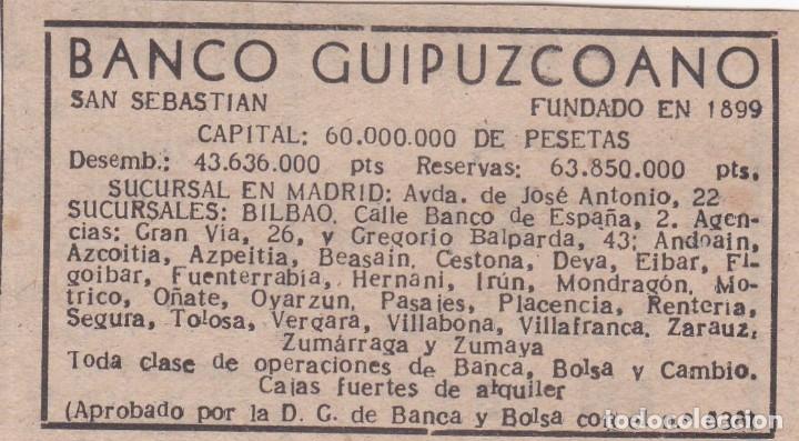 Collezionismo di Riviste e Giornali: PUBLICIDAD 1951. ANUNCIO BANCO GUIPUZCOANO