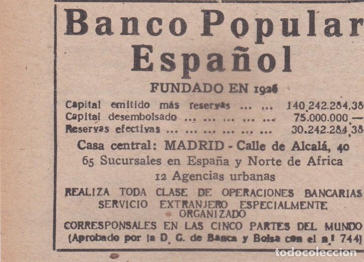 Collezionismo di Riviste e Giornali: PUBLICIDAD 1951. ANUNCIO BANCO POPULAR ESPA&Ntilde;OL (MADRID)