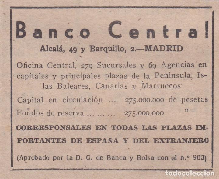 Collezionismo di Riviste e Giornali: PUBLICIDAD 1951. ANUNCIO BANCO CENTRAL (MADRID)