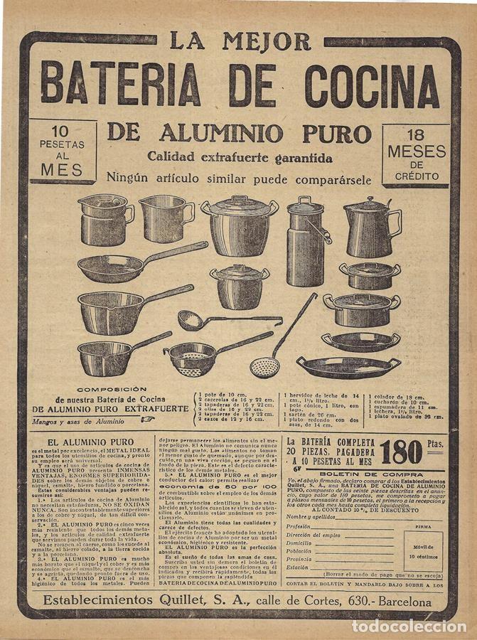 Coleccionismo de Revistas y Peri&oacute;dicos: 1924 HOJA REVISTA PUBLICIDAD ANUNCIO BATER&Iacute;A DE COCINA DE ALUMINIO PURO COMPRA A PLAZOS A CR&Eacute;DITO