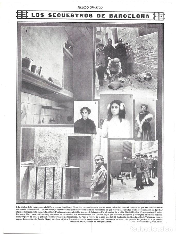 Collezionismo di Riviste e Giornali: 1912 HOJA REVISTA BARCELONA SECUESTRO DE NI&Ntilde;AS MAR&Iacute;A MIRALLES CASAS CALLES DE PICALQU&Eacute;S Y TALLERS