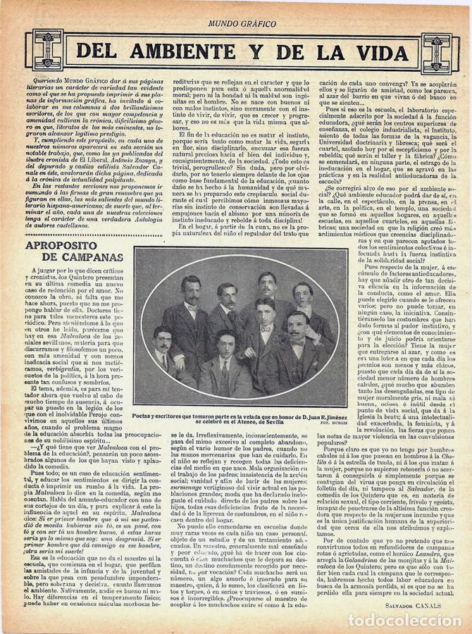 Coleccionismo de Revistas y Peri&oacute;dicos: 1912 HOJA REVISTA ATENEO DE SEVILLA HOMENAJE ESCRITORES Y POETAS A JUAN R&Aacute;M&Oacute;N JIM&Eacute;NEZ