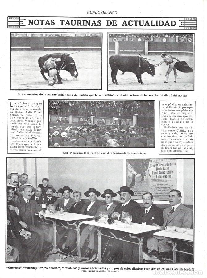 Collezionismo di Riviste e Giornali: 1912 HOJA REVISTA MADRID PLAZA DE TOROS GRAN FAENA DE RAFAEL G&Oacute;MEZ 'GALLITO'