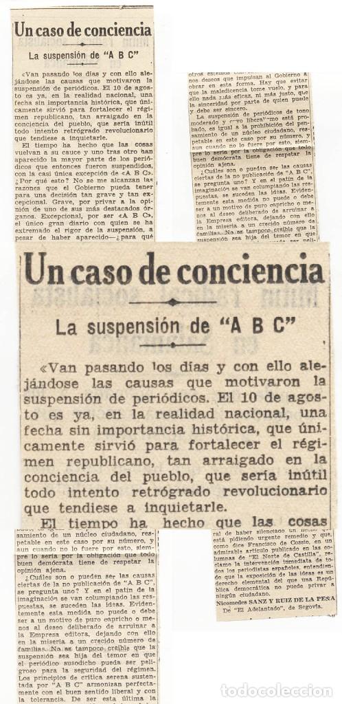 Coleccionismo de Revistas y Peri&oacute;dicos: II REPUBLICA UN CASO DE CONCIENCIA LA SUSPENSION DE ABC ARTICULO DE NICOMEDES SANZ Y RUIZ DE LA PE&Ntilde;A
