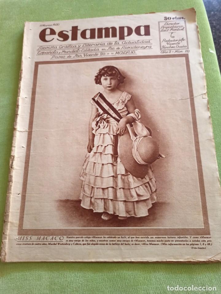 Collectionnisme de Revues et Journaux: ESTAMPA NUM. 113 - 11 DE MARZO 1930 - ALFAREROS DE LA RIOJA - BAILE DE MASCARAS - PANES SAN BLAS