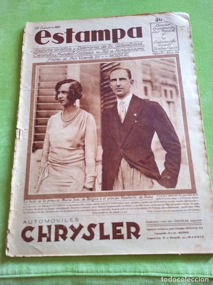 Sammeln von Zeitschriften und Zeitungen: ESTAMPA N&ordm; 94 / 29 OCTUBRE 1929 BODA MAR&Iacute;A JOS&Eacute; B&Eacute;LGICA PR&Iacute;NCIPE HUMBERTO ITALIA MODISTAS OVIEDO