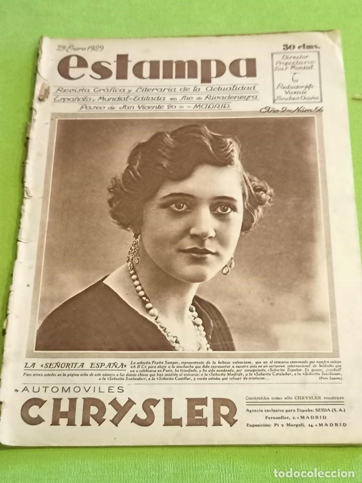 Collectionnisme de Revues et Journaux: ESTAMPA N&ordm; 56 29/01/1929 - LA &rdquo;SE&Ntilde;ORITA ESPA&Ntilde;A&rdquo; - LOYOLA - MUJERES ESTUDIANDO - TEATRO