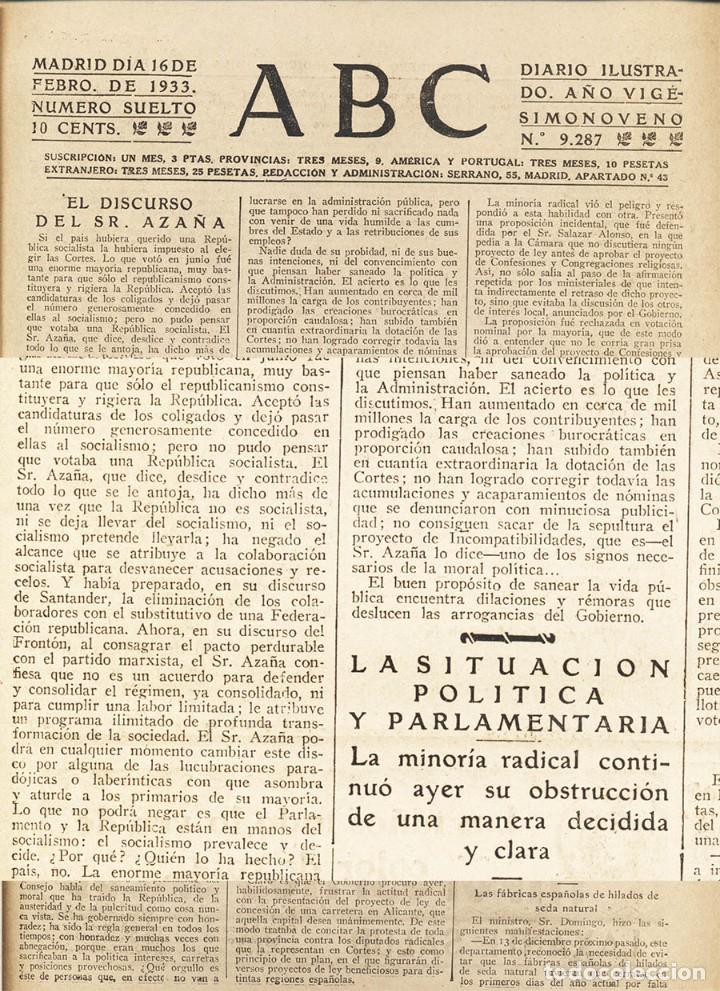 Coleccionismo de Revistas y Peri&oacute;dicos: II REPUBLICA EDITORIAL SOBRE DISCURSO DE AZA&Ntilde;A REVISTA ABC 1933
