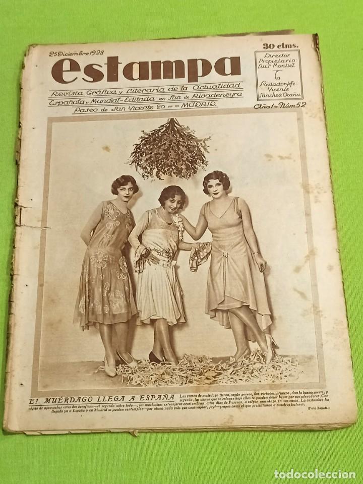 Sammeln von Zeitschriften und Zeitungen: ESTAMPA - 25 DICIEMBRE 1928 - N&ordm; 52 - MU&Eacute;RDAGO LLEGA A ESPA&Ntilde;A - SORTEO LOTERIA - LOGRO&Ntilde;O - CATALINA