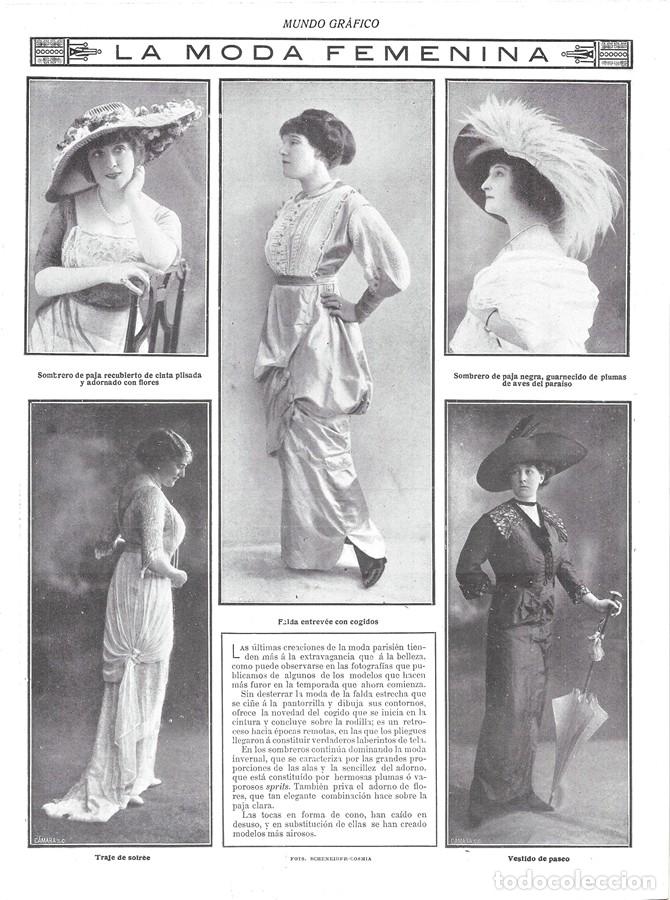 Collezionismo di Riviste e Giornali: 1912 HOJA REVISTA PAR&Iacute;S MODA FEMENINA PARISIEN SOMBREROS TRAJES Y VESTIDOS