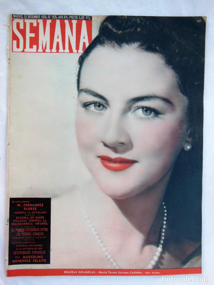 Coleccionismo de revistas y peri&oacute;dicos: SEMANA. N&uacute;m 825, Diciembre 1955. Cubierta Mar&iacute;a Teresa Serrano Ca&ntilde;adas.